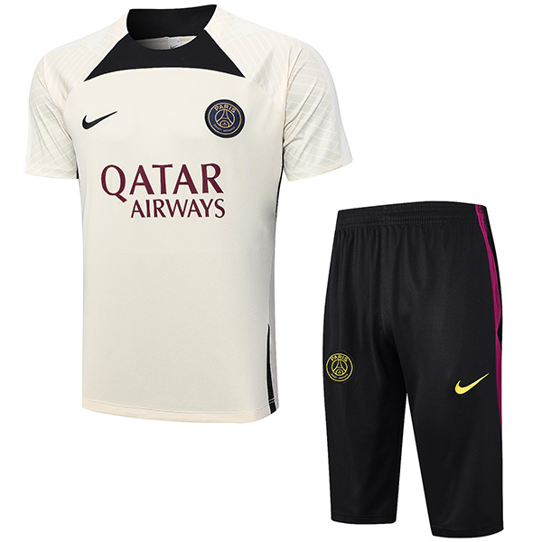 Paris saint germain training jersey men's psg cream uniform soccer sportswear football tops sports shirt 2023-2024